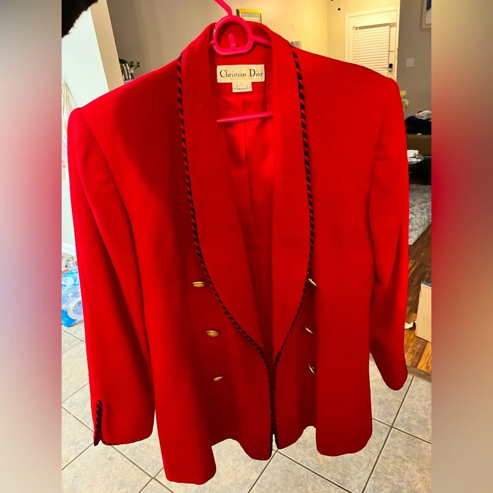 Vintage Red Christian Dior Blazer Size 12 100% Wool Made in USA